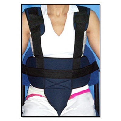 Cinturón abdominal con tirantes de sujeción a silla de ruedas
